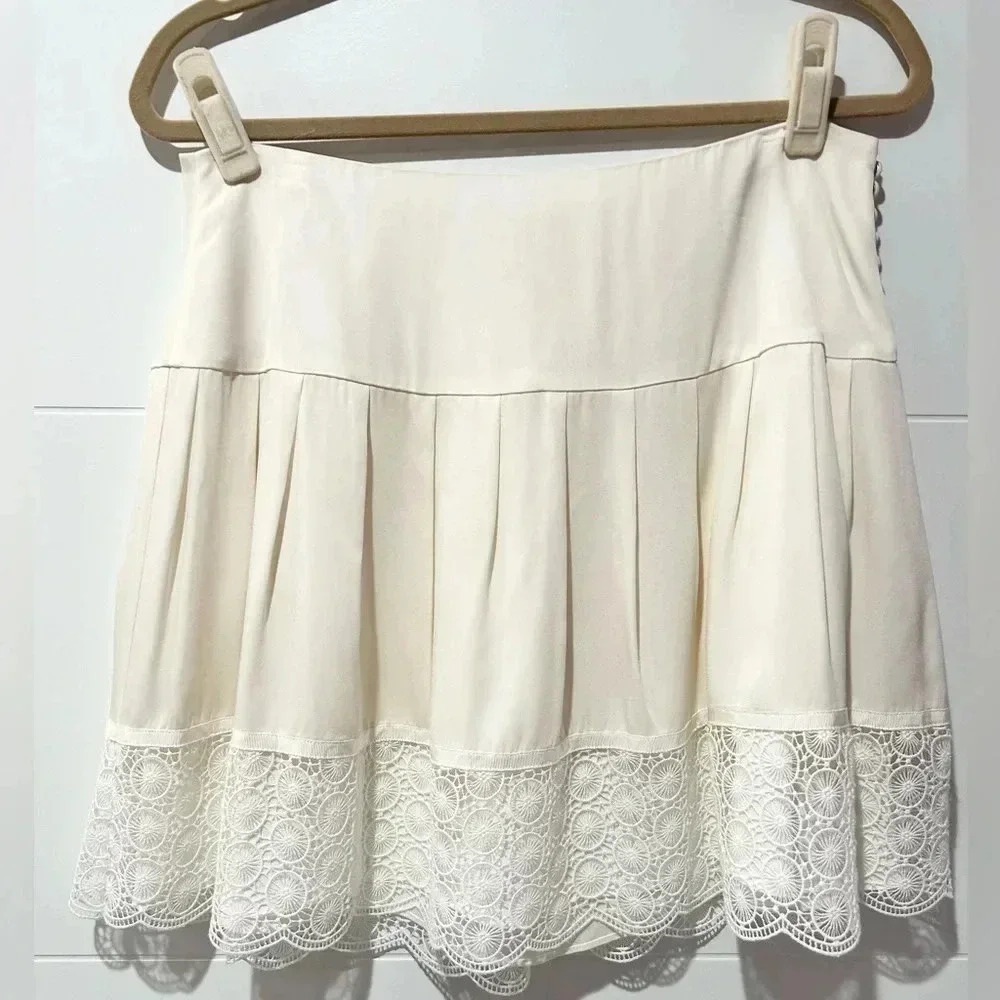 Diane von Furstenberg Belita Lace-Trim A-Line Skirt, Ivory size 10 - Picture 5 of 15
